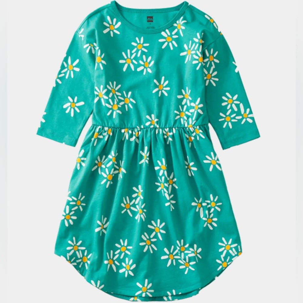 Tea Collection Marina Henley Daisy Turquoise Kids Dress 10